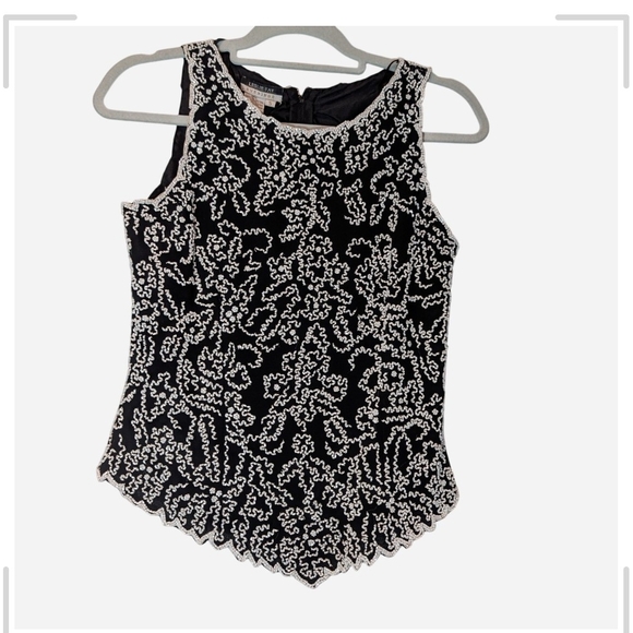 Lesley fay Tops - Chic Black and White Beaded Women's Blouse